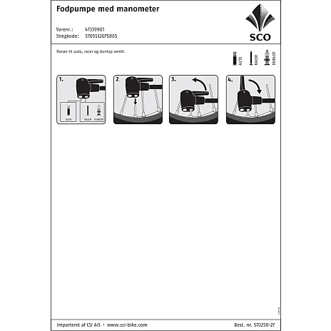 SCO Premium Cykelpumpe - Fodpumpe 3 SCO Premium Cykelpumpe - Fodpumpe - Billede 3