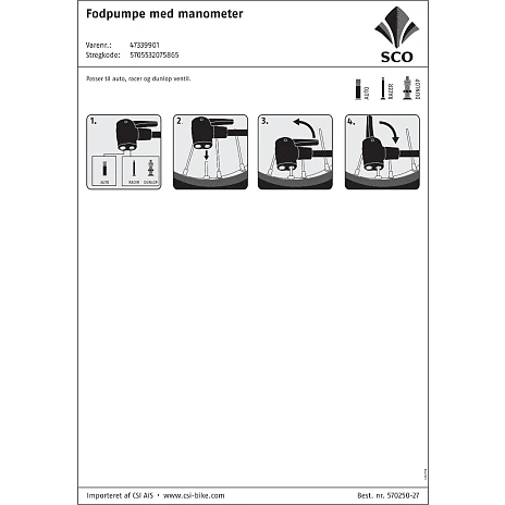 SCO Premium Cykelpumpe - Fodpumpe 2 SCO Premium Cykelpumpe - Fodpumpe - Billede 2