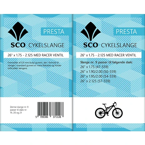 SCO 26x1.75-2.125"slange M/Racer Ventil 2 SCO 26x1.75-2.125"slange M/Racer Ventil - Billede 2