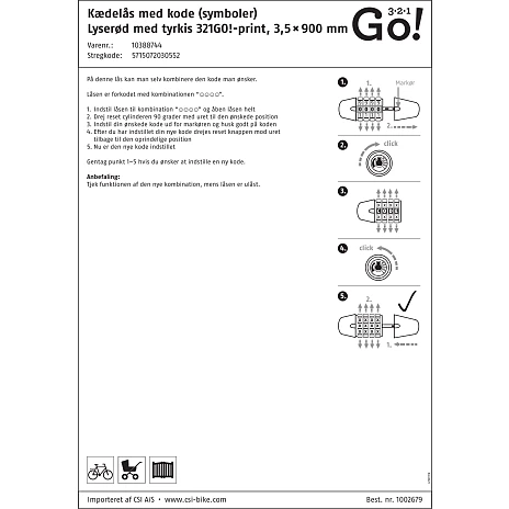 321 Go! Kædelås Med Kode - Lyserød/turkis <BR> 5 321 Go! Kædelås Med Kode - Lyserød/turkis <BR> - Billede 5