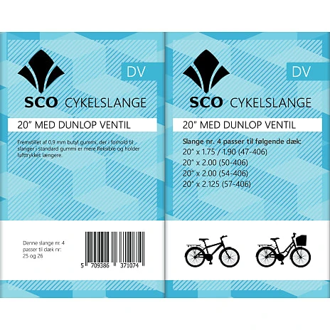 SCO 20" Cykelslange M/Dunlop Ventil 2 SCO 20" Cykelslange M/Dunlop Ventil - Billede 2